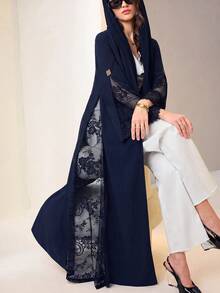 Al Najma Women's Lace Patchwork Casual Party Travel Abaya - Navy Blue - View 9