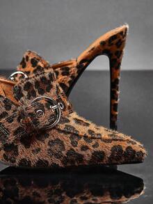 SHUZIA Women's Pointed Toe Leopard Print Faux Leather Fashionable Slip-On Pumps For Christmas Valentine's Day - Multicolor - View 5