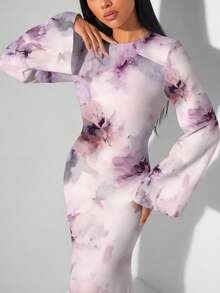Veilorie 女款優雅長袖後背繫帶收腰魚尾下擺洋裝 - 白色 - 查看 3