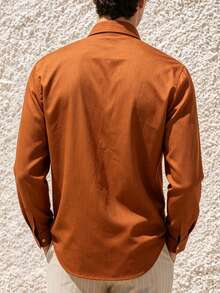TONEVAULT Men's Solid Color Casual Versatile Daily Wear Shirt - Brown - View 2