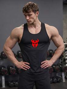 GymBeat Men's Letter Graphic Fashionable Sleeveless Tank Top, Gym Sports Black - Black - View 8