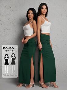 SHEIN PETITE 女款黑色抓皺開衩大腿派對裙 - 墨綠色 - 查看 2