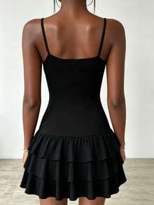Glyssa Black Vintage Fitted Spaghetti Strap Dress - Multicolor - View 2