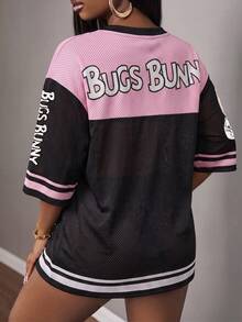 Slaydiva LOONEY TUNES X SHEIN Casual Minimalist Letter & Number Graphic Women's T-Shirt, Suitable For Summer - Multicolor - View 2