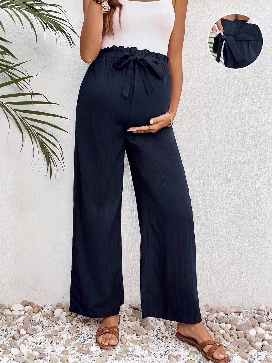 SHEIN Maternity Solid Color Casual Versatile Everyday Long Pants - Navy Blue - View 1