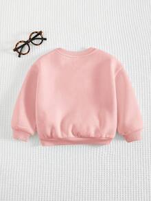 Cozy Pixies 女嬰 3D 蝴蝶結豹紋熊頭圖案圓領長袖套頭衛衣 秋季休閒運動百搭款 - 粉色 - 查看 2