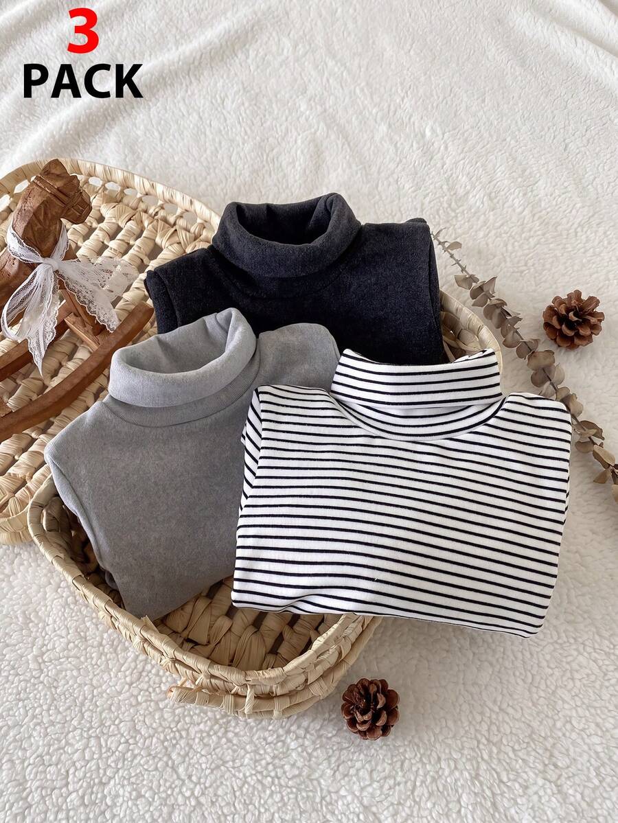 SHEIN Baby Boys Casual Versatile All-Match High Neck Ribbed Texture Fabric Long Sleeve Multi-Piece Bodysuit Set, Autumn/Winter