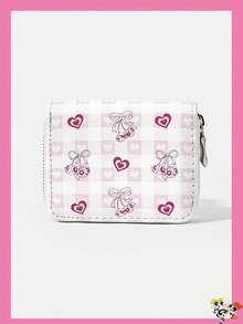 THE POWERPUFF GIRLS X SHEIN 1入款 基礎愛心小女警圖案簡約風拉鍊零錢包，適合女性 - 多色A2 - 查看 1