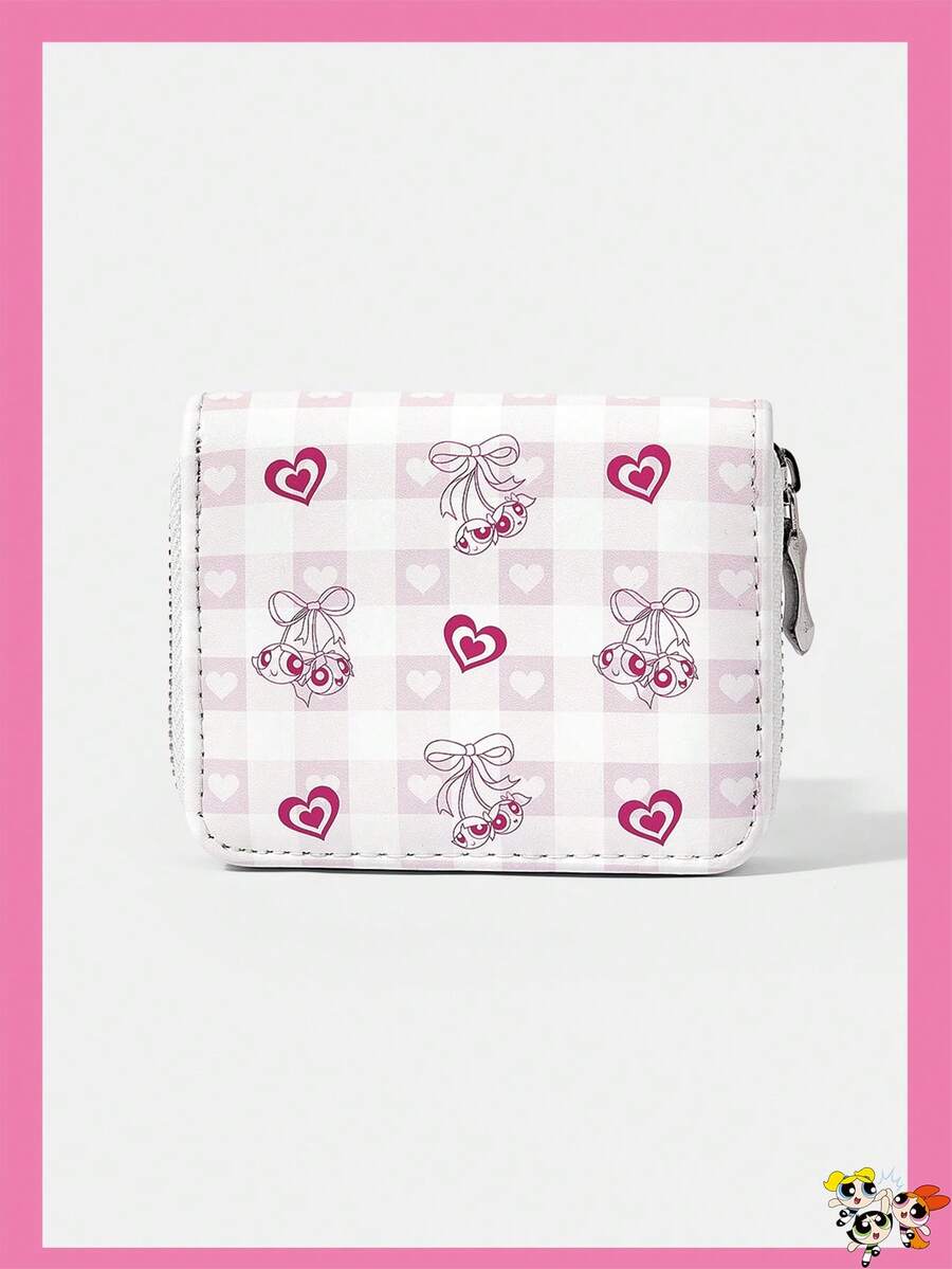 THE POWERPUFF GIRLS X SHEIN 1入款 基礎愛心小女警圖案簡約風拉鍊零錢包,適合女性 - 多色A2 - 查看 1