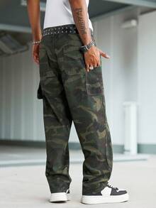 Manfinity EMRG 男士街頭風休閒多口袋迷彩牛仔長褲 - 軍綠色 - 查看 6
