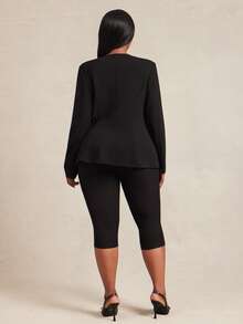 Radiana Plus Size Women's Summer Deep V-Neck Minimalist Casual Elegant Basic Fitted Elastic Fabric Blazer Suitable For Commuting Office Business Formal Black - Black - View 8