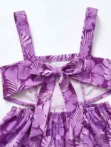 SHEIN 年轻女孩碎花印花露背蝴蝶结休闲度假连衣裙 - 彩色 - 查看 8