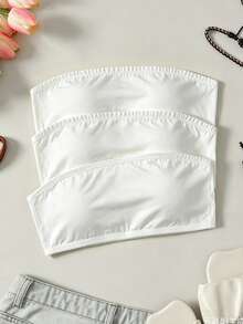 SHEIN Tween Girl Tween Girl Tween Girl Tween Girl Simple Comfortable Soft Skin-Friendly Bandeau Bra With Padding 3pcs Pieces Set White All Season - White - View 1