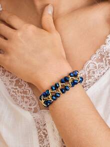 Nocturel 1 buah Gelang Manik Kristal dengan Rantai Aluminium, Gelang Serbaguna Dua Sisi Buatan Tangan Cocok untuk Wanita, Pesta - Biru - View 3