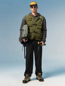 Caldwick Summer Workout Men's Versatile Casual Outdoor Travel Cargo Vest Sports - Army Green - View 2