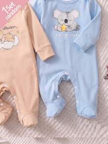 新生兒 0-12 個月森林風趣味可愛碎花鏈條工藝對比色長袖連腳開襠休閒連身衣 白色秋季 - 彩色 - 查看 5
