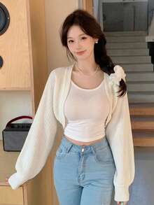 DAZY 女款素色休閒百搭日常長袖外套 秋季 - 白色 - 查看 7