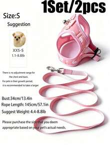 1 Set/2pcs Pink Anchor Pattern Pet Harness And Leash Set, Cute Bow And Bell Decor Breathable Mesh Vest, Adjustable Anti-Pull Harness, Suitable For Small Dogs And Cats, Comfortable Anti-Escape Design, Ideal For Daily Walks And Outdoor Outings - Multicolor - View 10