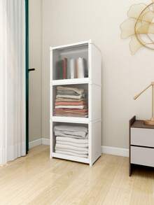 1pc Dustproof Storage Cabinet With Lid, Wardrobe, Bookcase, Storage Rack, Improves Space, Stable And Stylish, Easy To Assemble And Disassemble, Portable, Suitable For Living Room, Bedroom, Entrance, Office, Home, Multi-Layer Storage - White - View 8