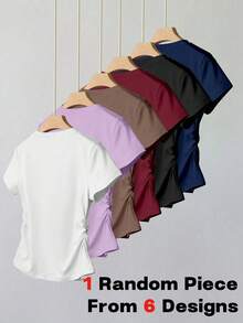 Tween Girls 女童 T-Shirt，1 件隨機短袖 T-Shirt，簡約收腰修身圓領短袖 T-Shirt，適合夏季，個性化 T-Shirt，適合春夏，輕鬆舒適，家庭出遊季節，家庭出遊，優雅穿搭，舒適易穿 - 彩色 - 查看 2