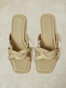 Styleloop Sandalias planas de verano con hebilla para mujer - Albaricoque - Ver 2