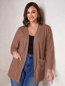 Chikora Cardigan Rajut Hitam Ukuran Besar dengan Kantong, Model Longgar untuk Wanita, Cocok untuk Bisnis dan Kasual. - Dusty Pink - View 4