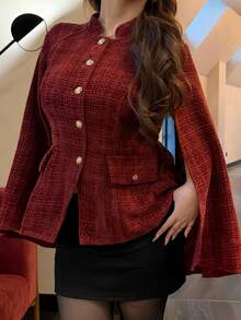 Vibekara Mantel Jubah Serbaguna untuk Wanita Ukuran Plus di Musim Dingin - Burgundy - View 4