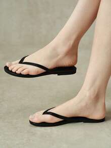 Styleloop Chanclas clásicas negras versátiles para uso diario y desplazamientos, sandalias de verano simples, casuales y frescas para mujer - Negro - Ver 6