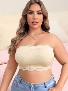 Nora Wilde 1pc Lace Strapless Bandeau Bra Plus Size - Apricot - View 4