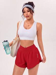 SHEIN Core Rhythm 休閒百搭雙層運動短褲 - 紅色 - 查看 5