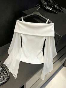 SHEIN Franclia Kaos Putih Lengan Panjang Model Off-Shoulder Elegan untuk Wanita - Putih - View 3