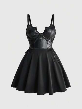 Goth Damen-Sommerkleid in Große Größen mit Spaghettiträgern für den Alltag, lässig