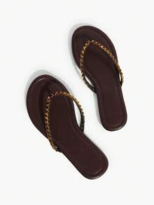 Grefit Chanclas con remaches color burdeos, audaces y vanguardistas, adecuadas para estilo de vacaciones, ropa de calle de primavera o estilo relajado de invitado de verano - Marrón oscuro 2s - Ver 7