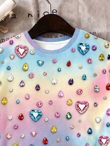 Conjunto de dos piezas para niña joven, estilo casual minimalista, lindo y dulce, con lunares, textura brillante y estampado de corazón, azul cobalto pop, manga corta y shorts, adecuado para verano, cómodo, estilo primavera y verano, gráfico, kawaii - Multicolor - Ver 5