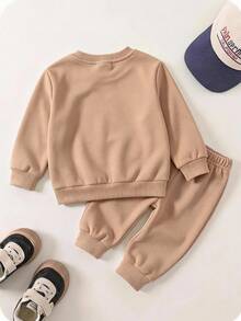 Young Boy Letter Cartoon Bear Print Casual Long Sleeve Crew Neck Sweatshirt - White - View 2