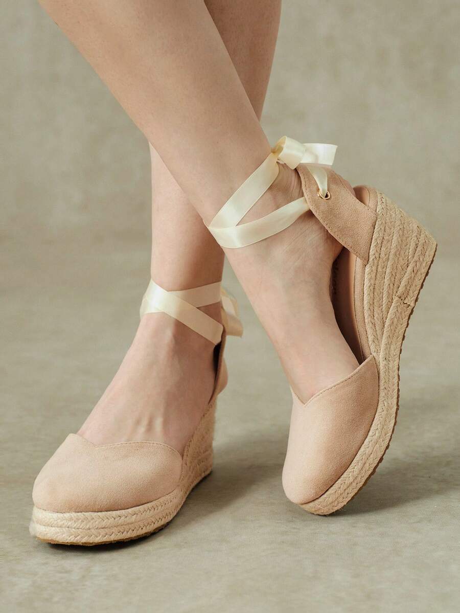 Styleloop Women's Shoes, Brown, Woven Hemp Rope Straw Shoes, Wedge Heel Platform Sandals, Height-Enhancing Holiday Bohemian Wear - Apricot - View 1