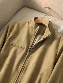 Franclia 2026 Autumn Fashion New Minimalist Street Commute Vintage Faux Suede Long Sleeve Jacket Coat For Women - Khaki - View 4
