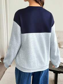 SHEIN Sweatshirt Menyusui Kasual Musim Gugur/Dingin, Motif Blok Warna, Motif Patchwork, Lapisan Termal - MultiWarna - View 2