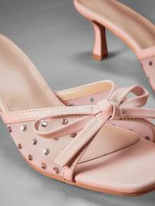 SHUZIA Women's Fashion Comfortable Bow Tie Mesh Kitten Heel Sandals - Apricot - View 6