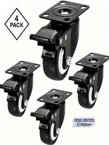4Pcs Heavy Duty Casters, Silent Swivel & Fixed Wheels With Axle And Brake, Replacement Rollers For Hand Trolleys And Small Trailers - Black - View 1