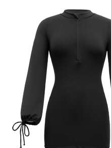 SHEIN With My Calm Swim Lushoire 2PCS Solid Black Long Sleeve Casual Sports Set - Black - View 7