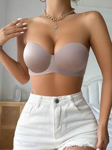 DesireSculpt 女款純色無鋼圈休閒日常無肩帶內衣 - 灰色 - 查看 3