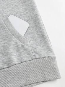 Sweetra Women's Spring/Autumn Short Polka Dot Patchwork Zip-Up Hooded Sweatshirt, Gray Slim Fit Casual Commuter Sweatshirt - Grey - View 4