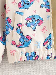 SHEIN Elladie kids 女童連帽拉鍊夾克，可愛藍色兔子與蝴蝶結印花，保暖內裡，袖口與下擺收口，適合戶外、開學季、秋冬穿著 - 彩色 - 查看 5