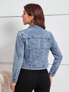 EMERY ROSE EMERY ROSE Women's Casual Front Button Flap Pocket Denim Jacket - Light Wash - View 2