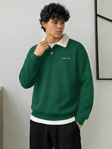Manfinity BRENVOR Men's Knitted Casual Loose Fit Long Sleeve Sweatshirt, Fashionable & Comfortable For Daily Wear, Autumn/Winter - Green - View 4