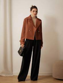 Aveloria Modichic Casual Solid Color Double-Breasted Cropped Jacket, Autumn/Winter  - Brown - View 5