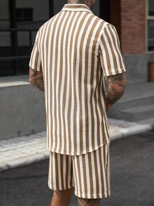 VENTUSAIL 男士時尚休閒條紋短袖襯衫套裝 - 彩色 - 查看 2