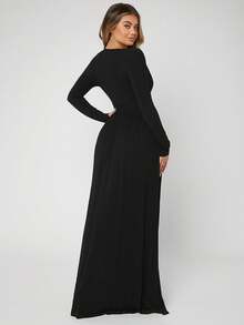 SHEIN SXY Dress Split Thigh Plain Seksi - Hitam - View 2