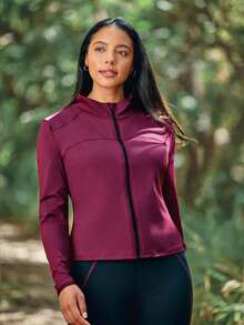 Voyena Women's Plus Size Minimalist Zipper Long Sleeve Sports Jacket Fall - Burgundy - View 5